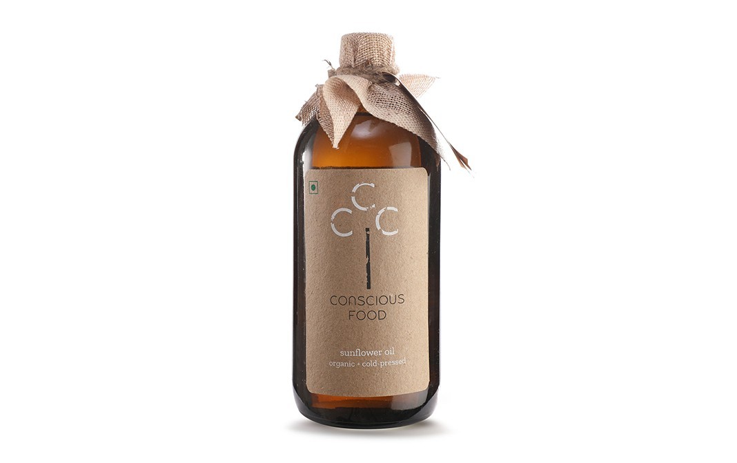 Conscious Food Sunflower Oil Organic+Cold-Pressed   Glass Bottle  500 millilitre